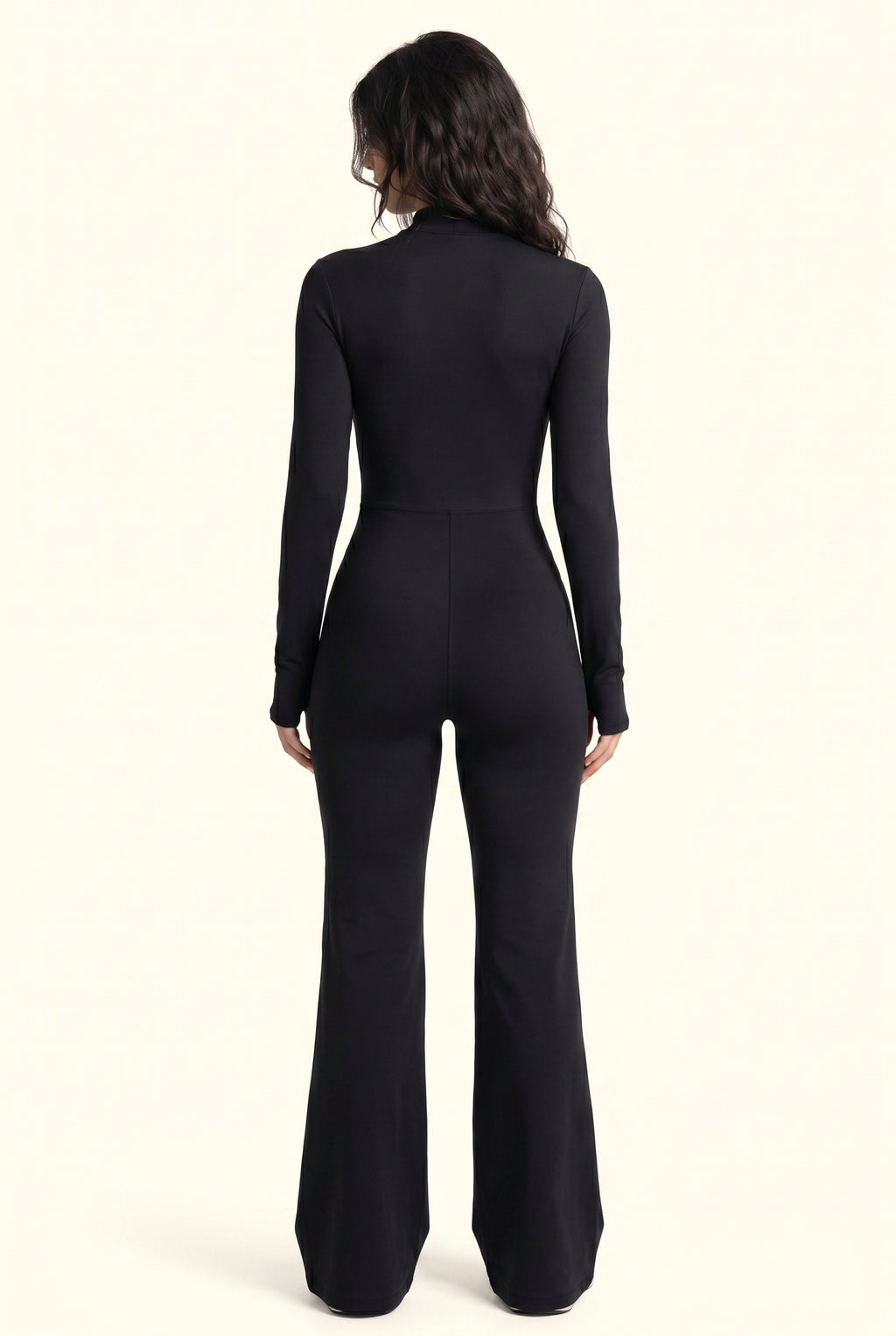 Sleek Contour Zip Front Flare Jumpsuit