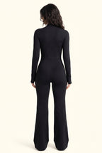Sleek Contour Zip Front Flare Jumpsuit