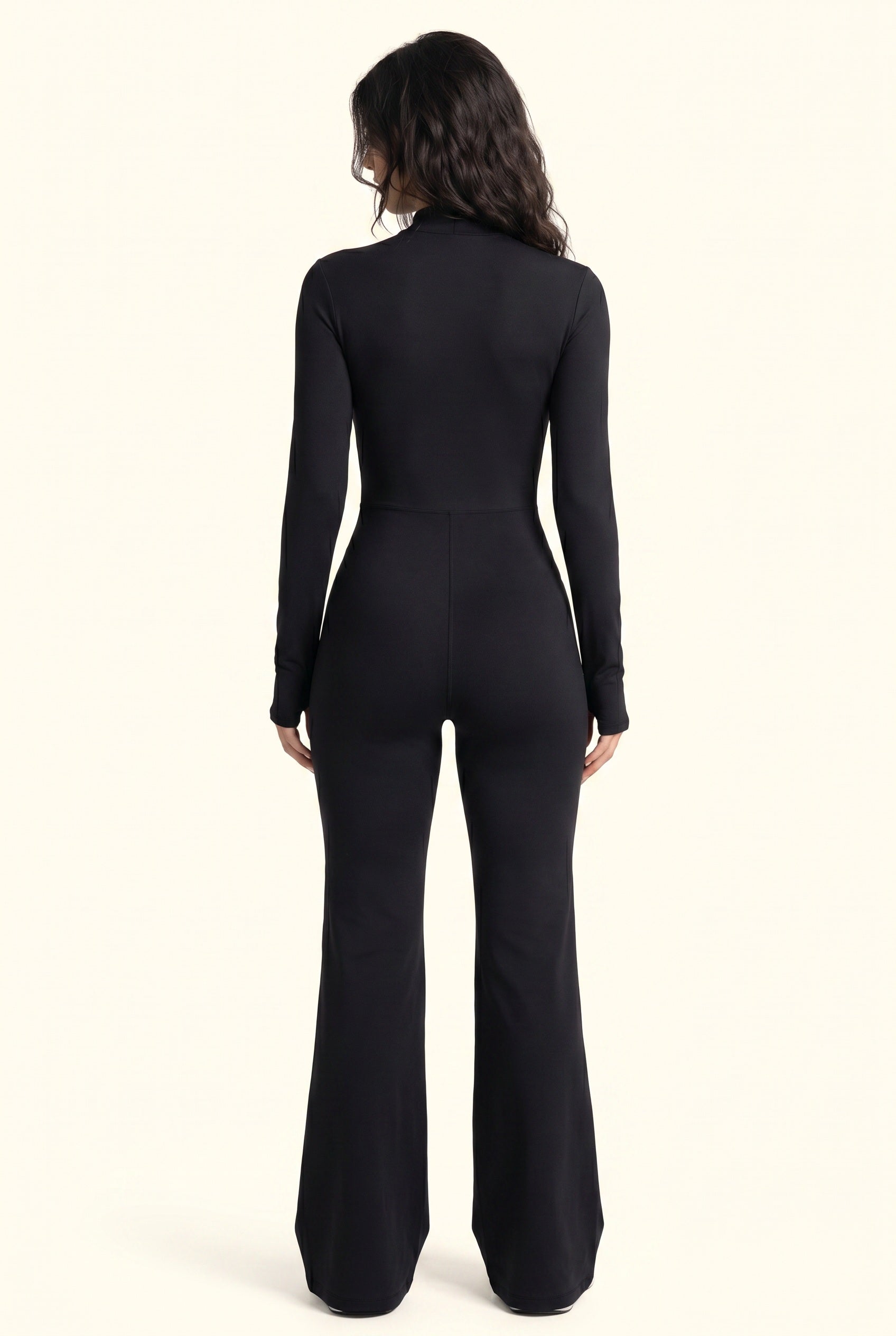 Sleek Contour Zip Front Flare Jumpsuit