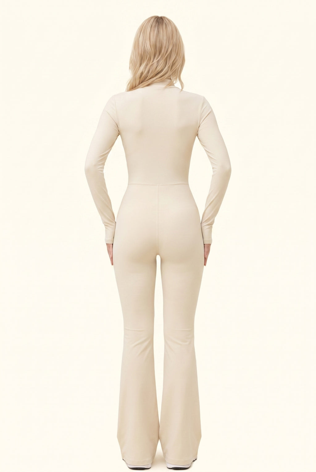 Sleek Contour Zip Front Flare Jumpsuit