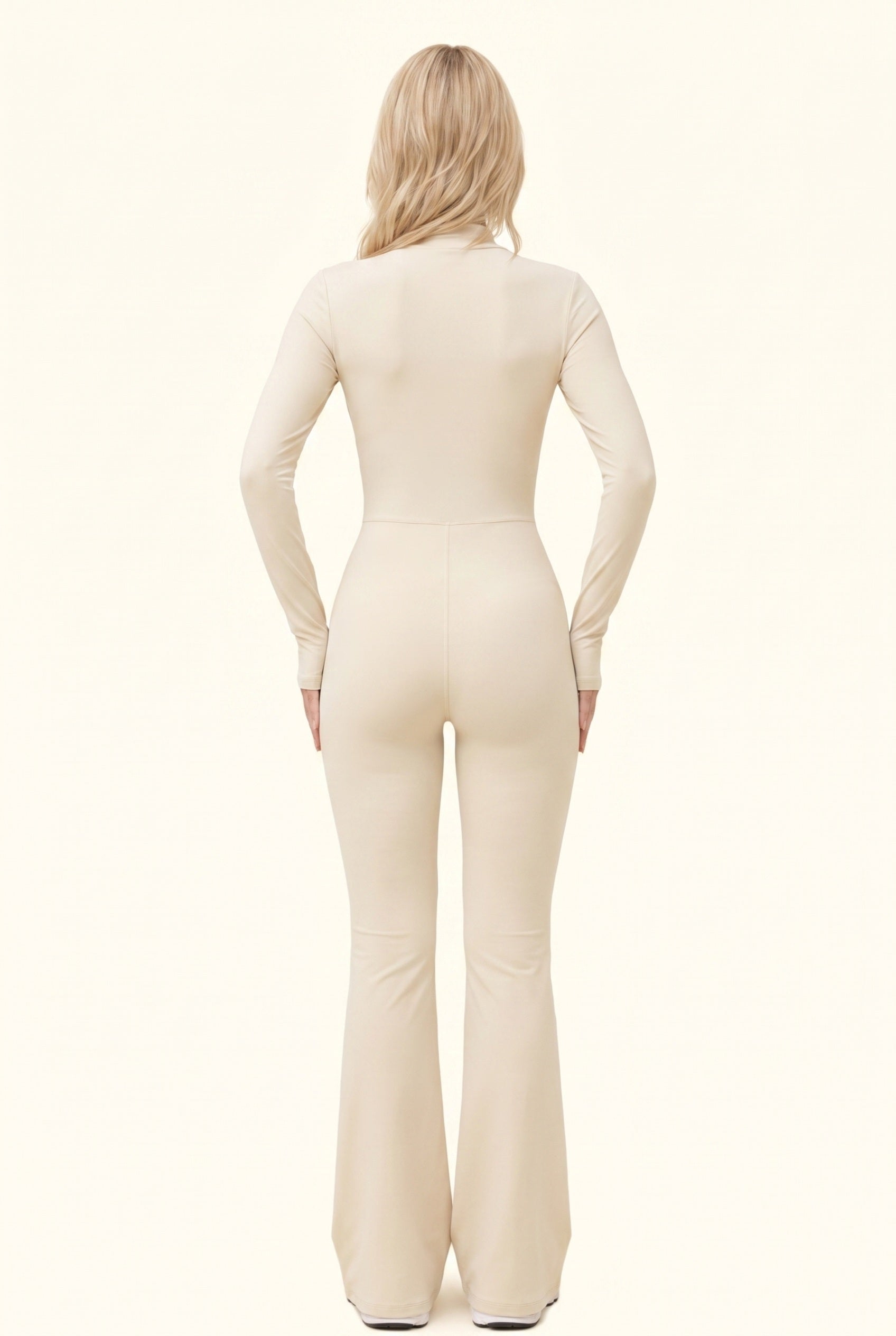 Sleek Contour Zip Front Flare Jumpsuit