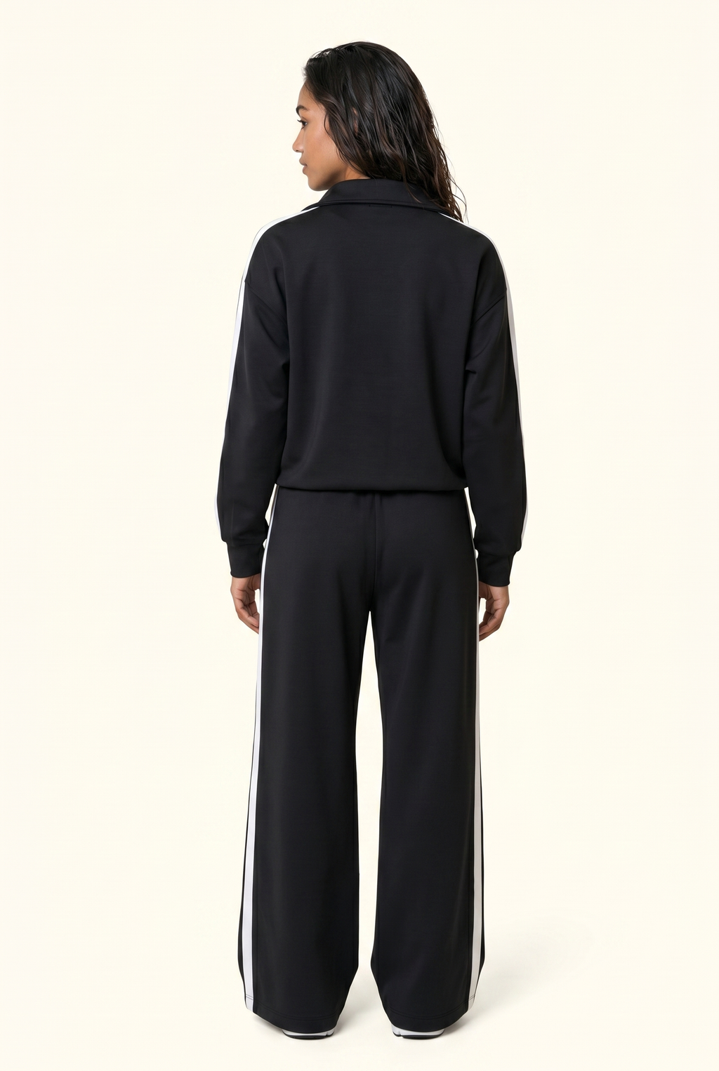 Stripe Half Zip Pullover and Wide Leg Pants Matching Set