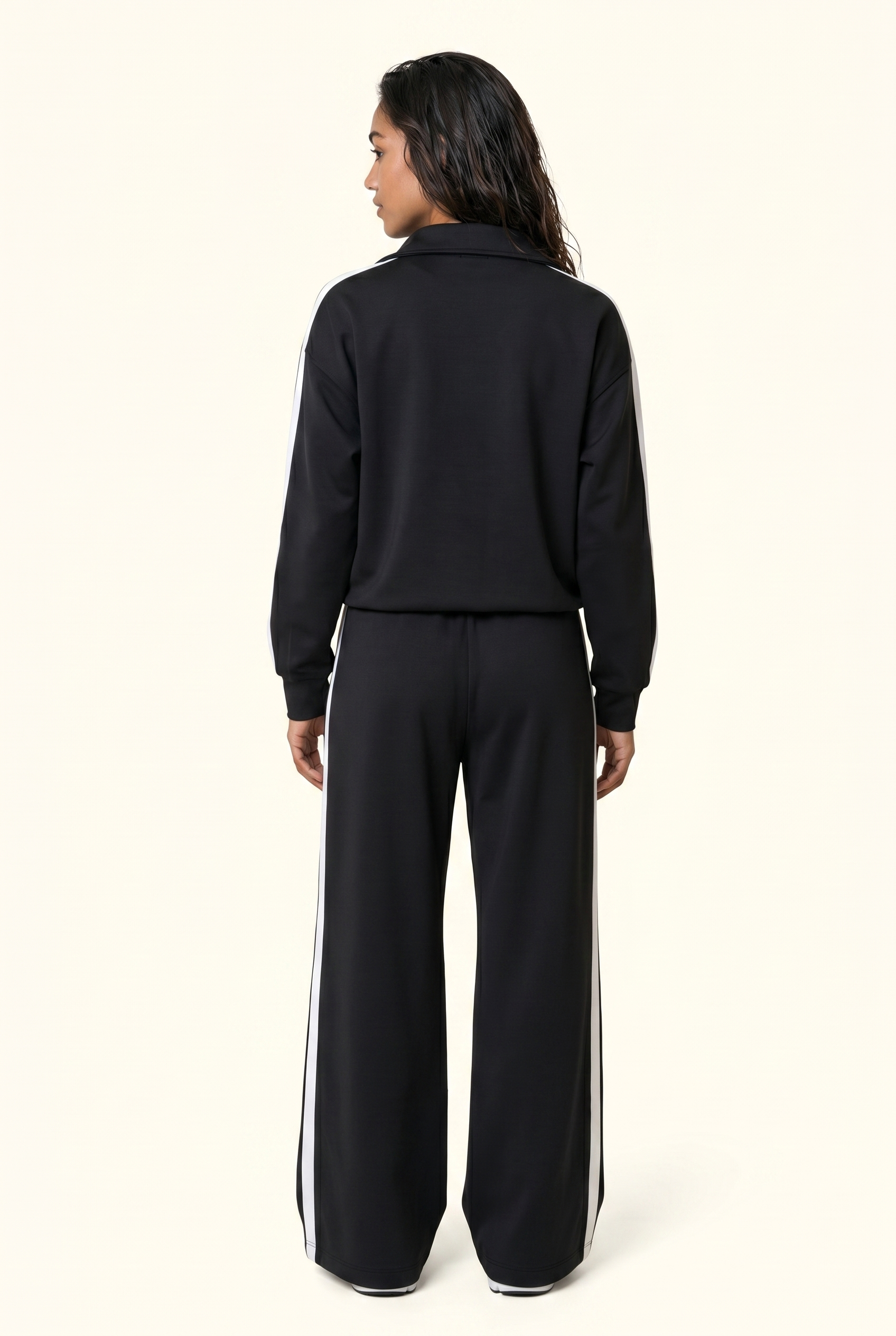 Stripe Half Zip Pullover and Wide Leg Pants Matching Set