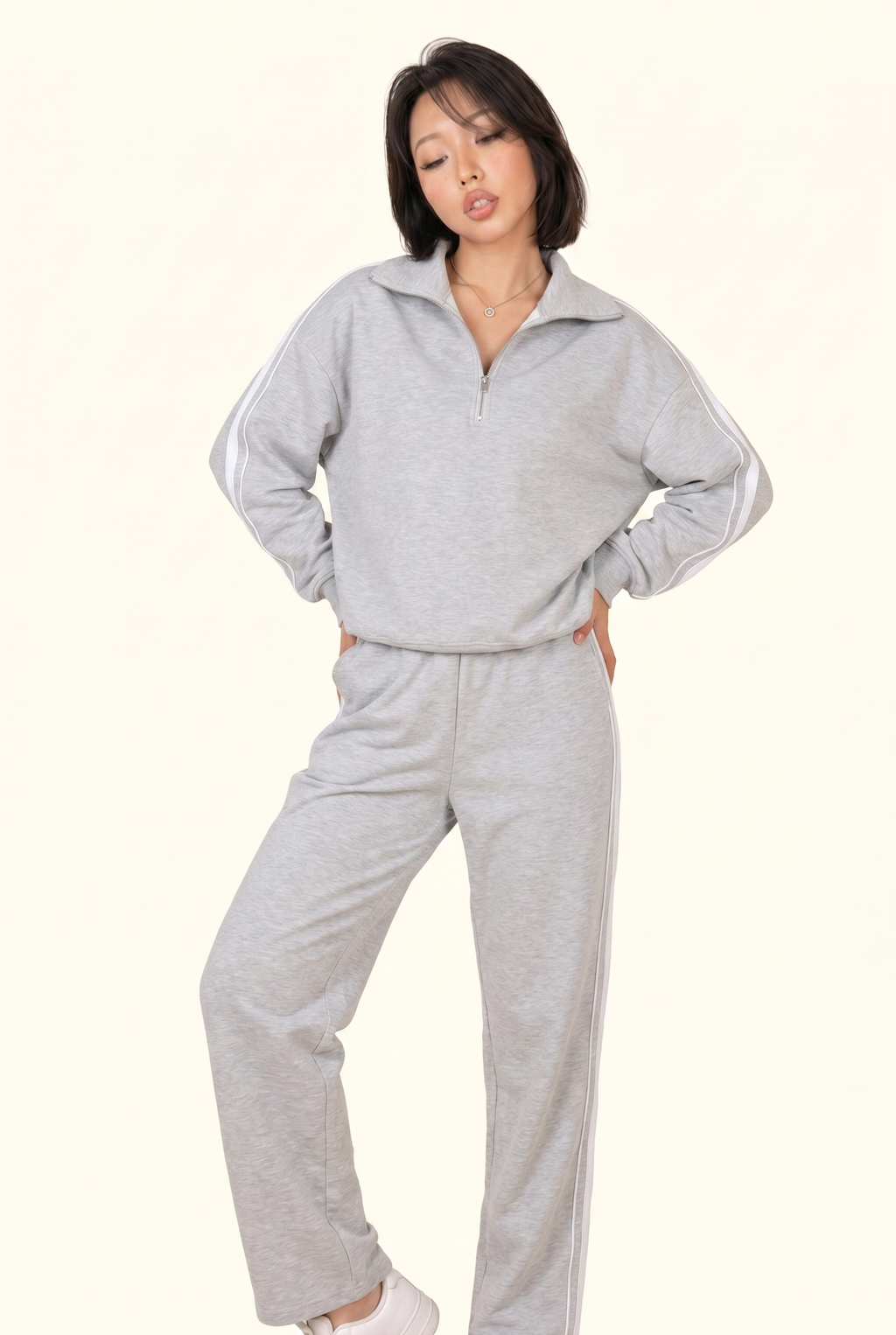 Stripe Half Zip Pullover and Wide Leg Pants Matching Set