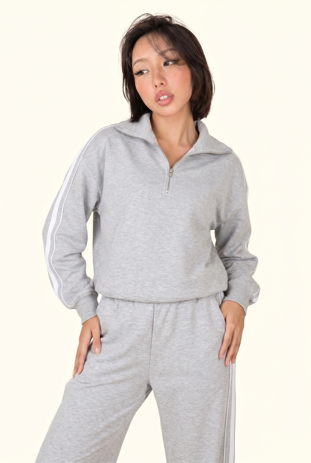 Stripe Half Zip Pullover and Wide Leg Pants Matching Set