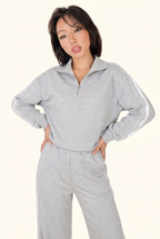 Stripe Half Zip Pullover and Wide Leg Pants Matching Set