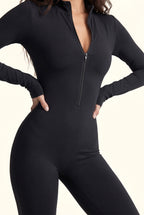 Sleek Contour Zip Front Flare Jumpsuit