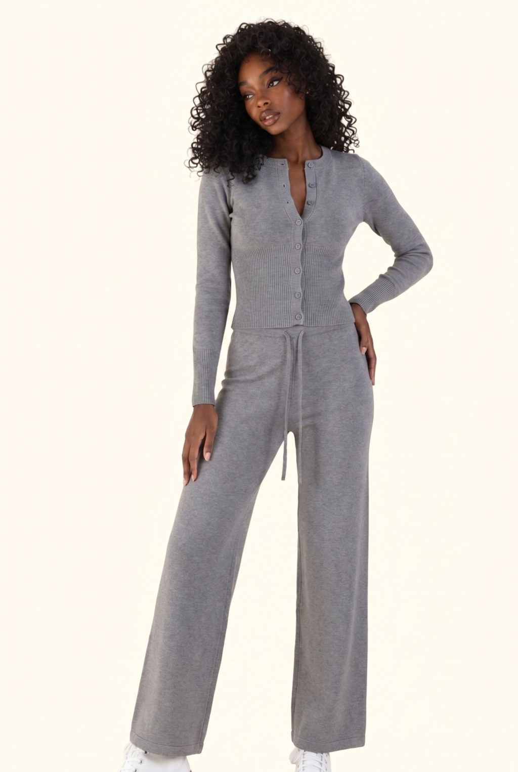 Luxe Ribbed Knit Cropped Cardigan Pant Set