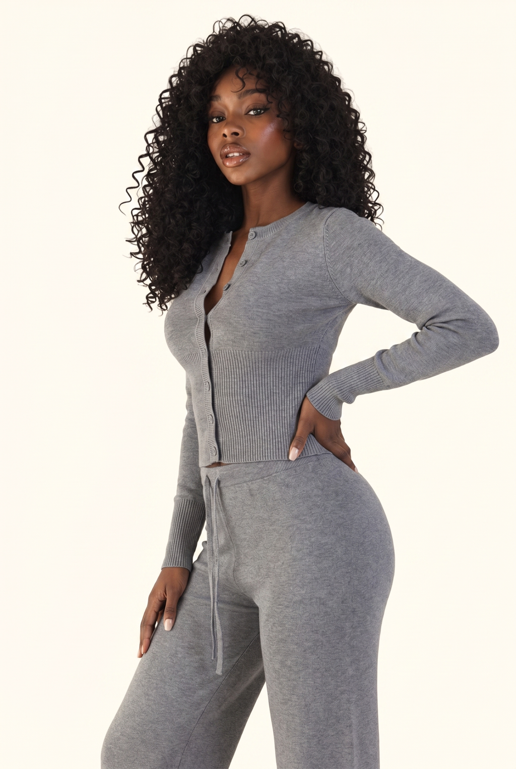 Luxe Ribbed Knit Cropped Cardigan Pant Set