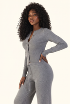 Luxe Ribbed Knit Cropped Cardigan Pant Set
