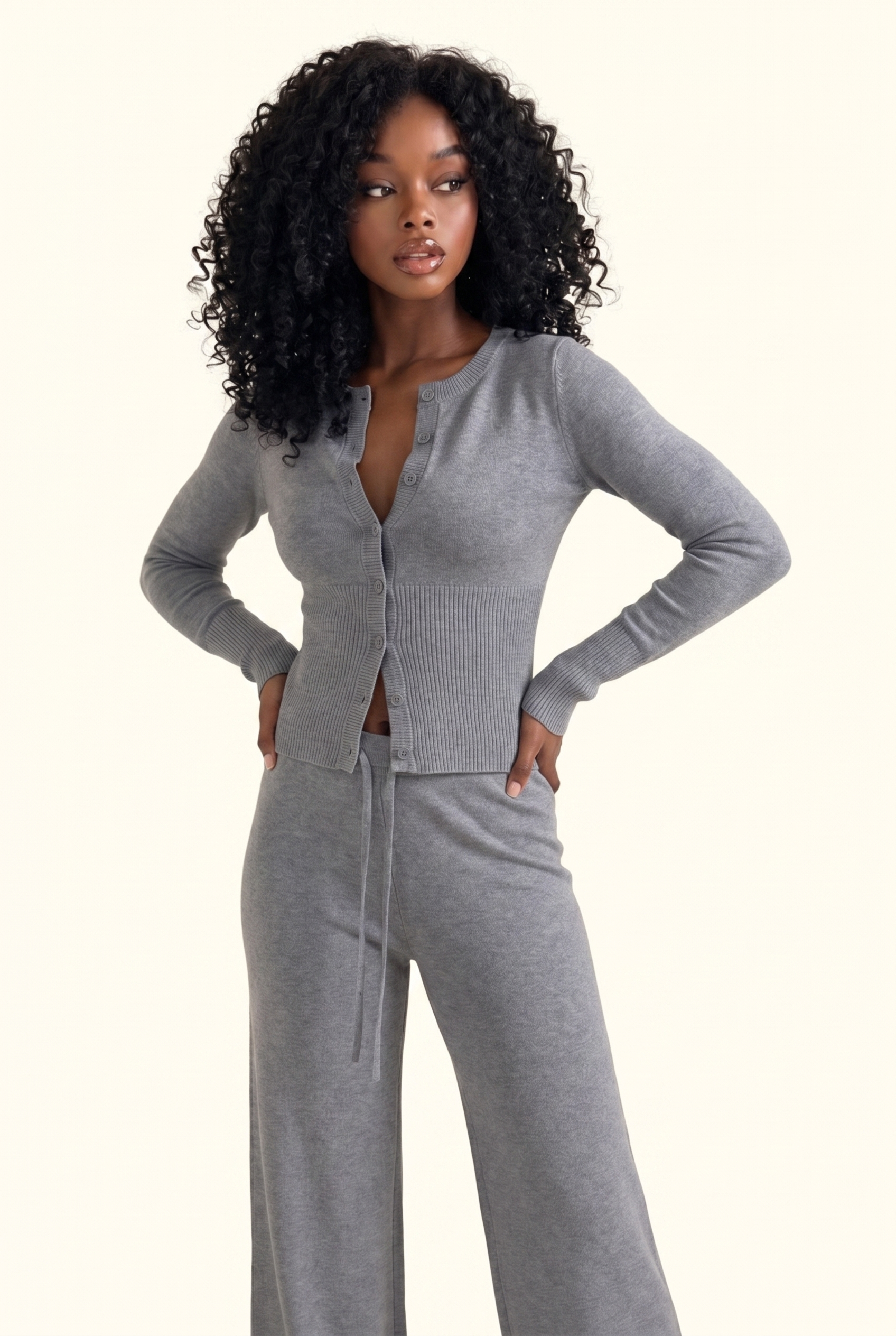 Luxe Ribbed Knit Cropped Cardigan Pant Set