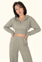 Fleece Cropped Zip Hoodie & Wide Leg Pant Matching Set