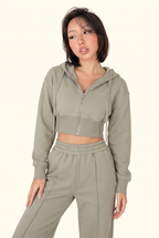 Fleece Cropped Zip Hoodie & Wide Leg Pant Matching Set