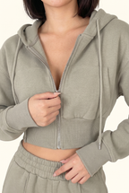 Fleece Cropped Zip Hoodie & Wide Leg Pant Matching Set