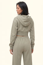 Fleece Cropped Zip Hoodie & Wide Leg Pant Matching Set