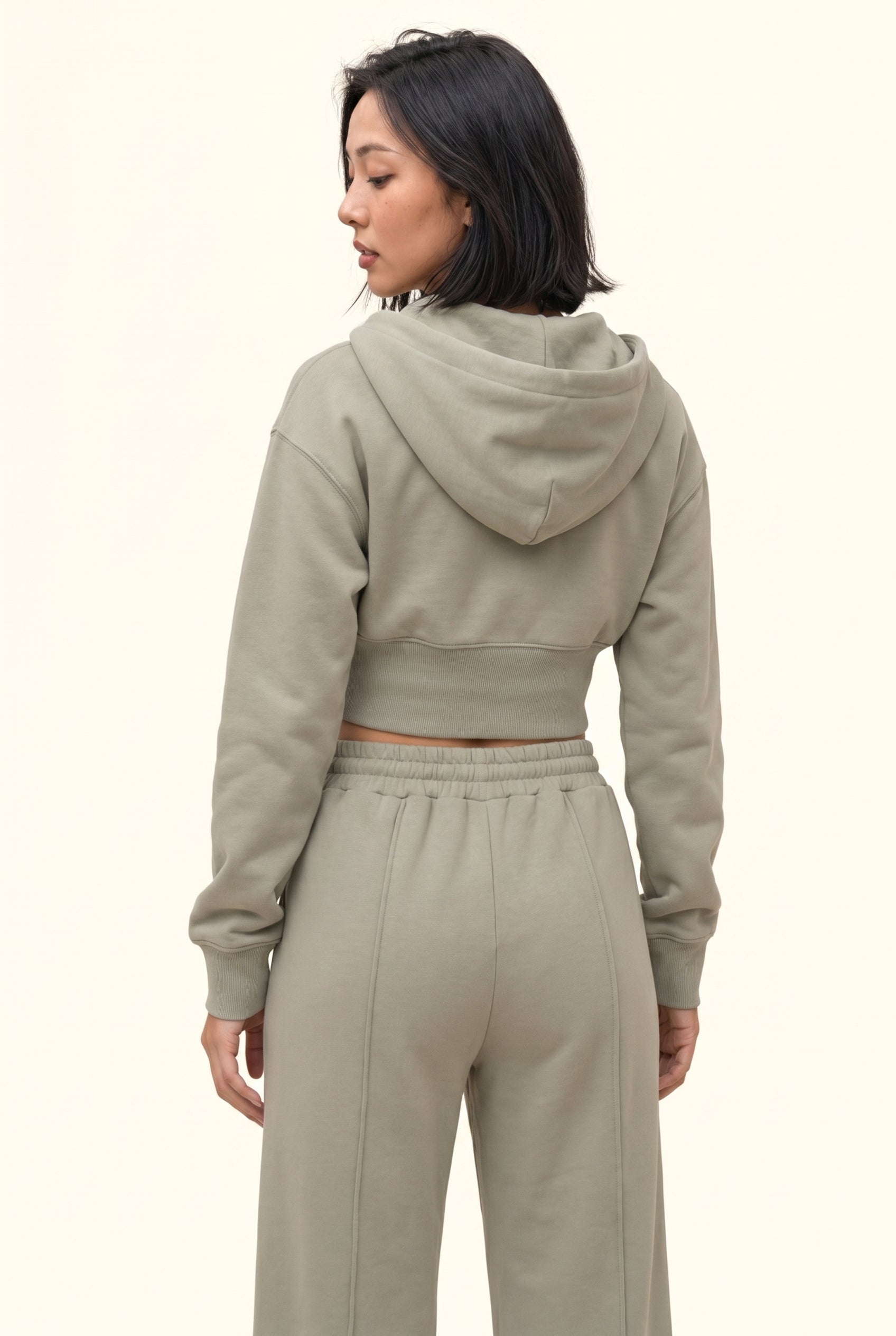 Fleece Cropped Zip Hoodie & Wide Leg Pant Matching Set