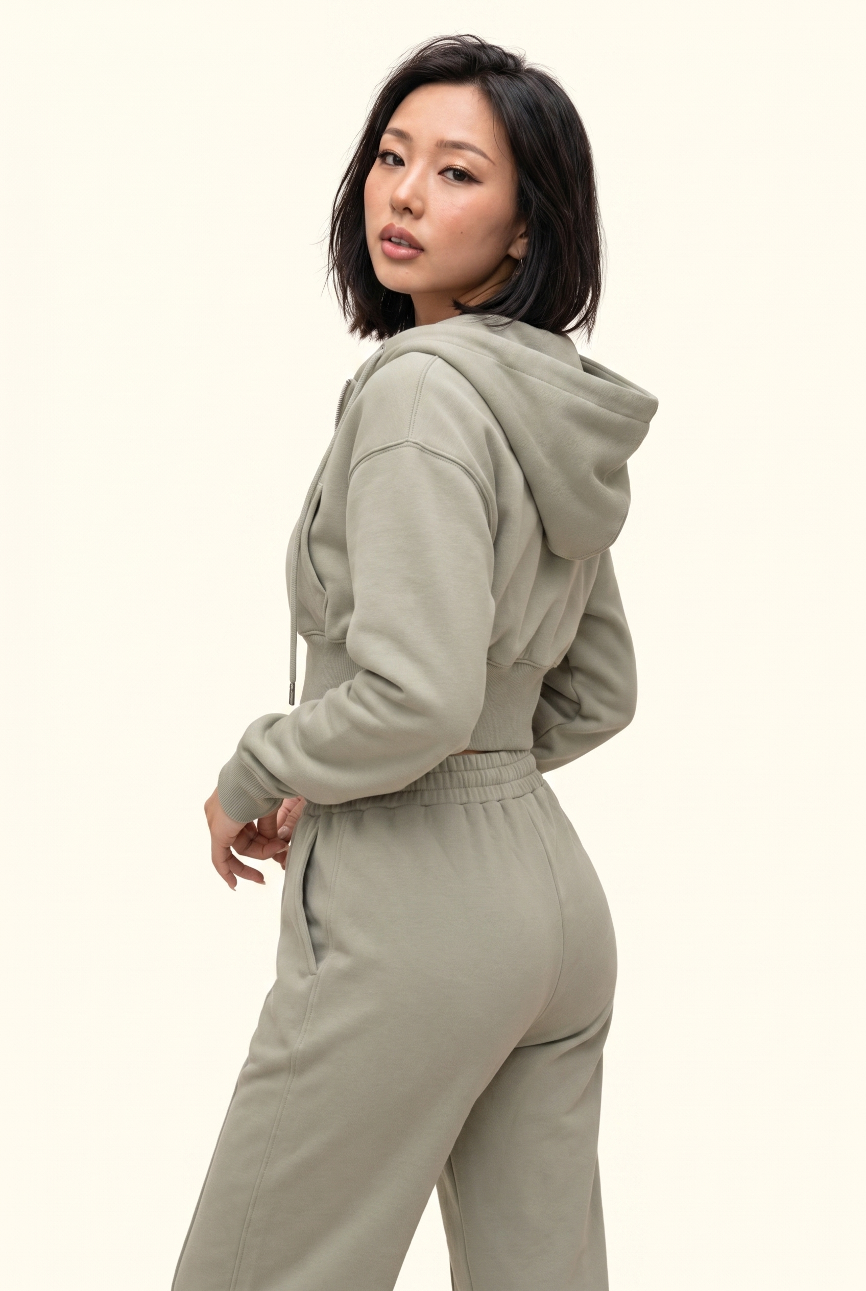 Fleece Cropped Zip Hoodie & Wide Leg Pant Matching Set