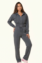Fleece Cropped Zip Hoodie & Wide Leg Pant Matching Set