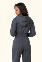 Fleece Cropped Zip Hoodie & Wide Leg Pant Matching Set