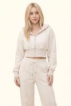Fleece Cropped Zip Hoodie & Wide Leg Pant Matching Set