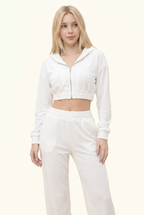 Soft Velour Cropped Zip Hoodie & Wide-Leg Pant Matching Set