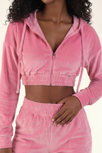 Soft Velour Cropped Zip Hoodie & Wide-Leg Pant Matching Set