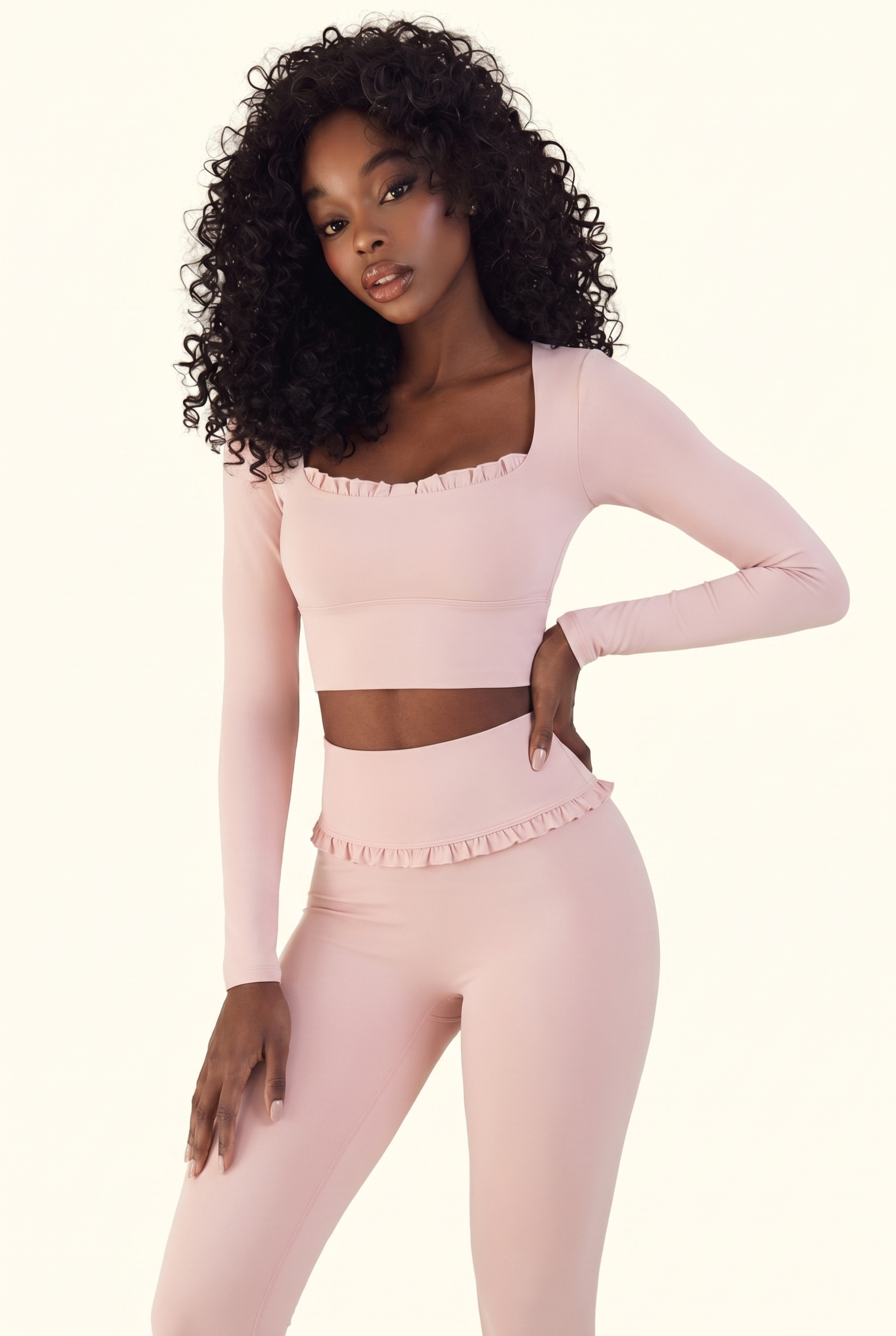 Ballet Ruffled Trim Sculpt Long Sleeve Active Set