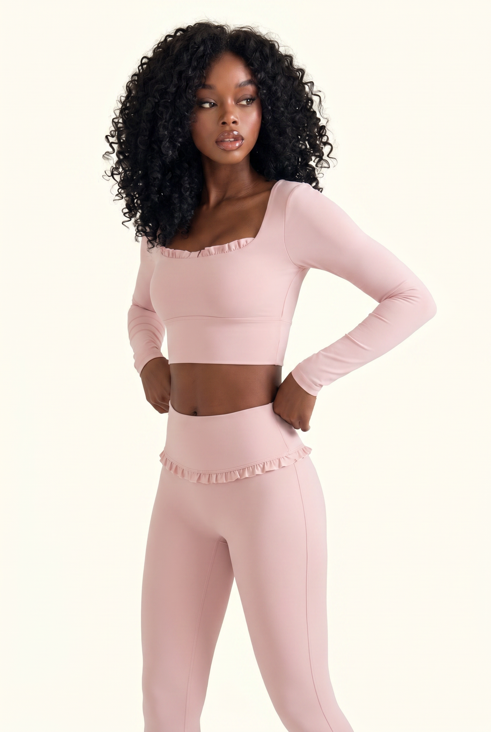 Ballet Ruffled Trim Sculpt Long Sleeve Active Set