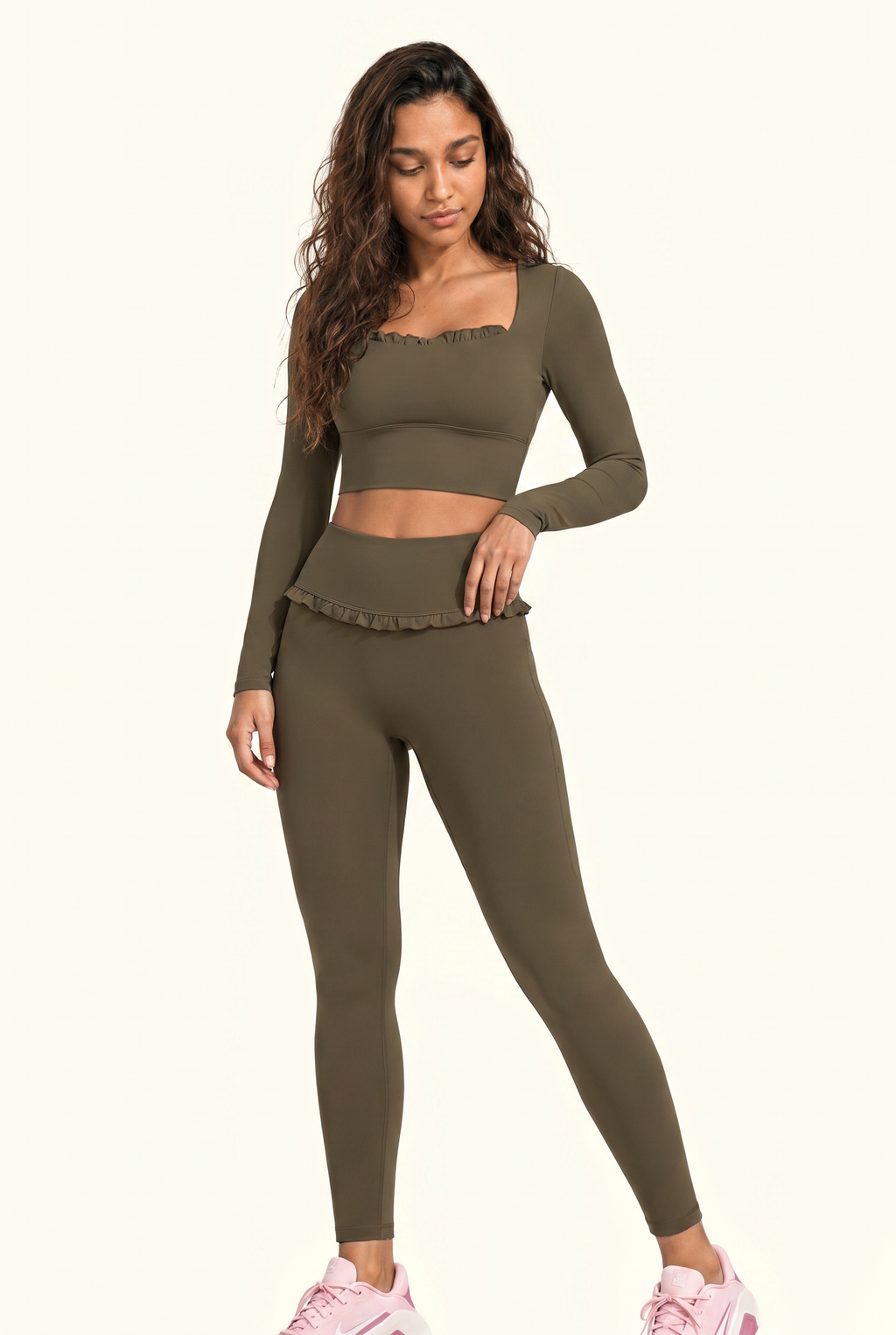 Ballet Ruffled Trim Sculpt Long Sleeve Active Set