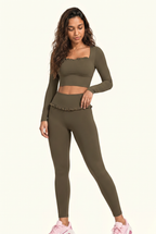 Ballet Ruffled Trim Sculpt Long Sleeve Active Set