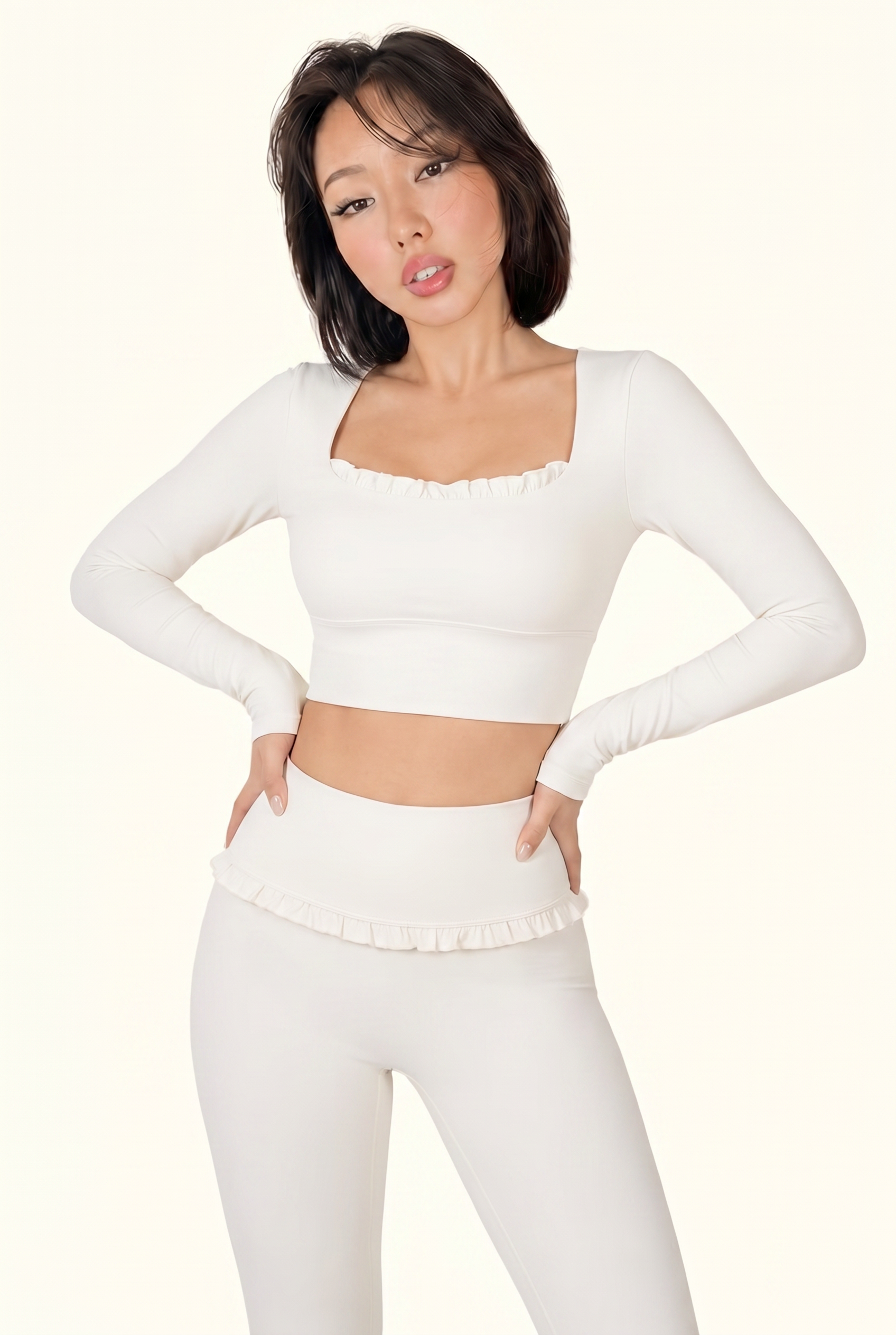 Ballet Ruffled Trim Sculpt Long Sleeve Active Set