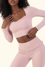Ballet Ruffled Trim Sculpt Long Sleeve Active Set