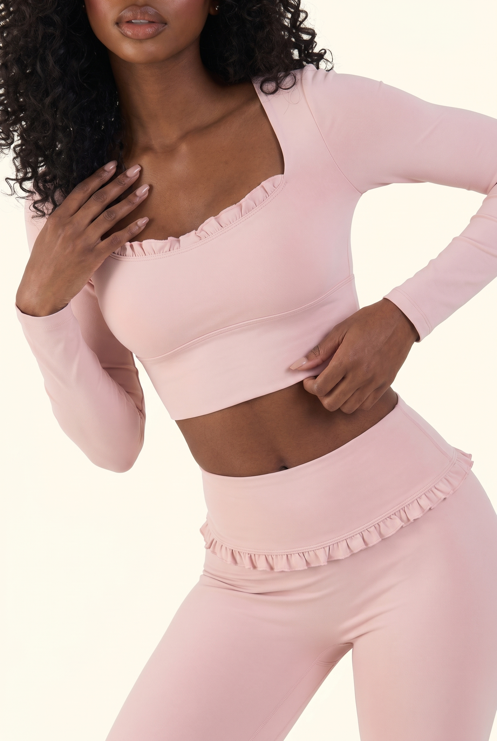 Ballet Ruffled Trim Sculpt Long Sleeve Active Set