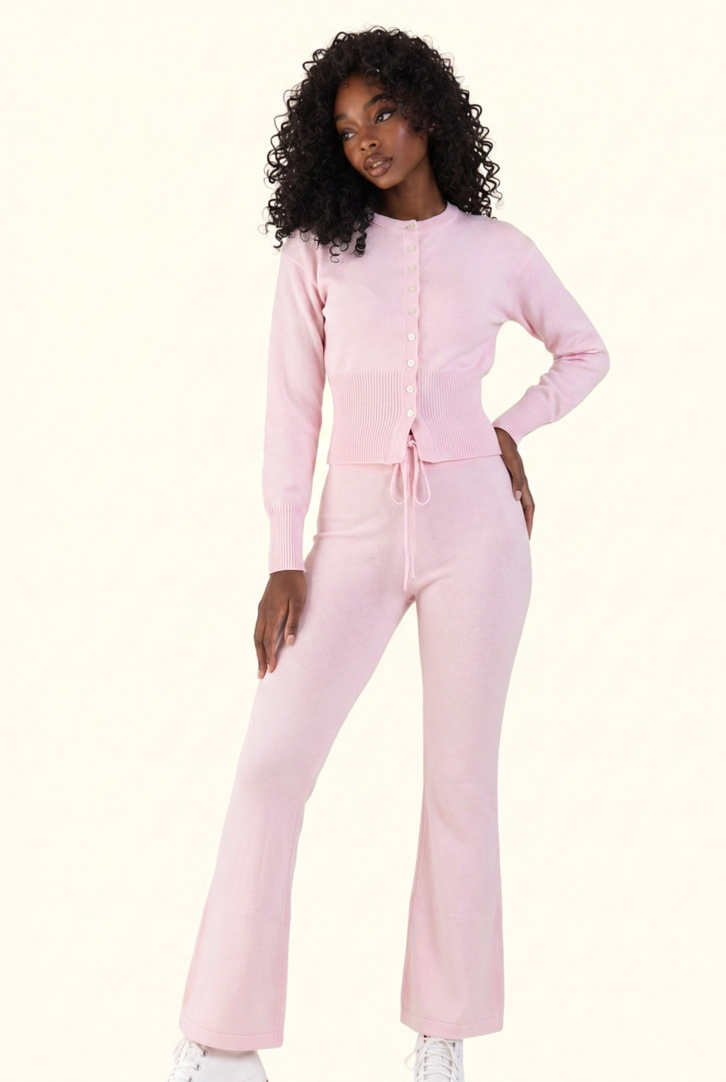 Knit Cropped Cardigan and Lounge Pants Matching Set