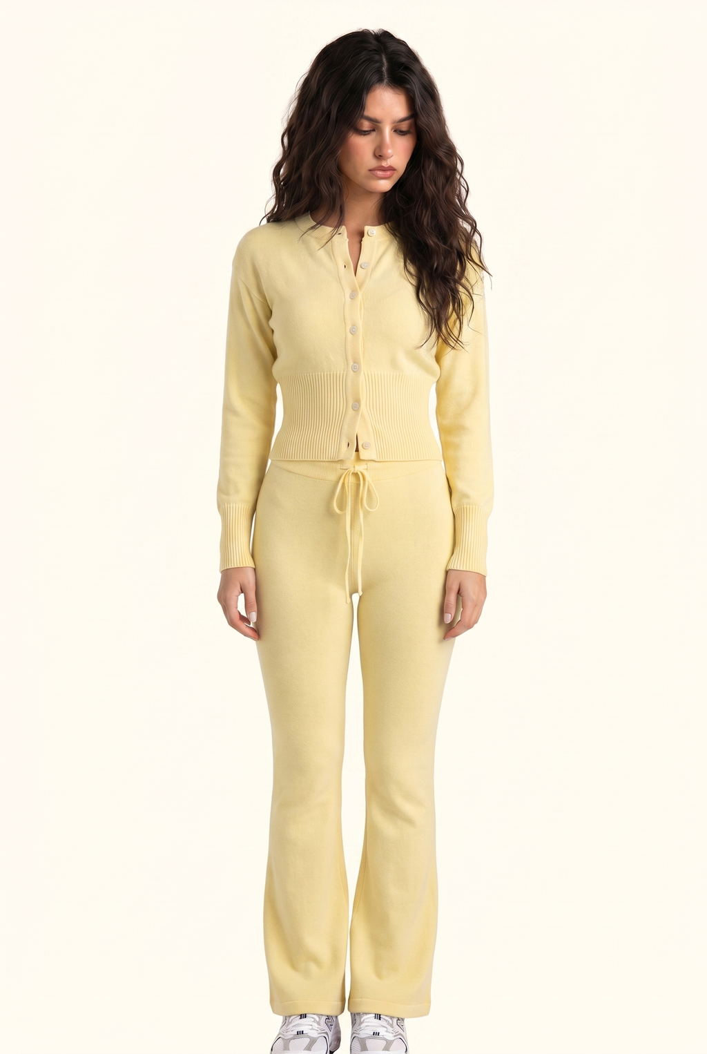 Knit Cropped Cardigan and Lounge Pants Matching Set