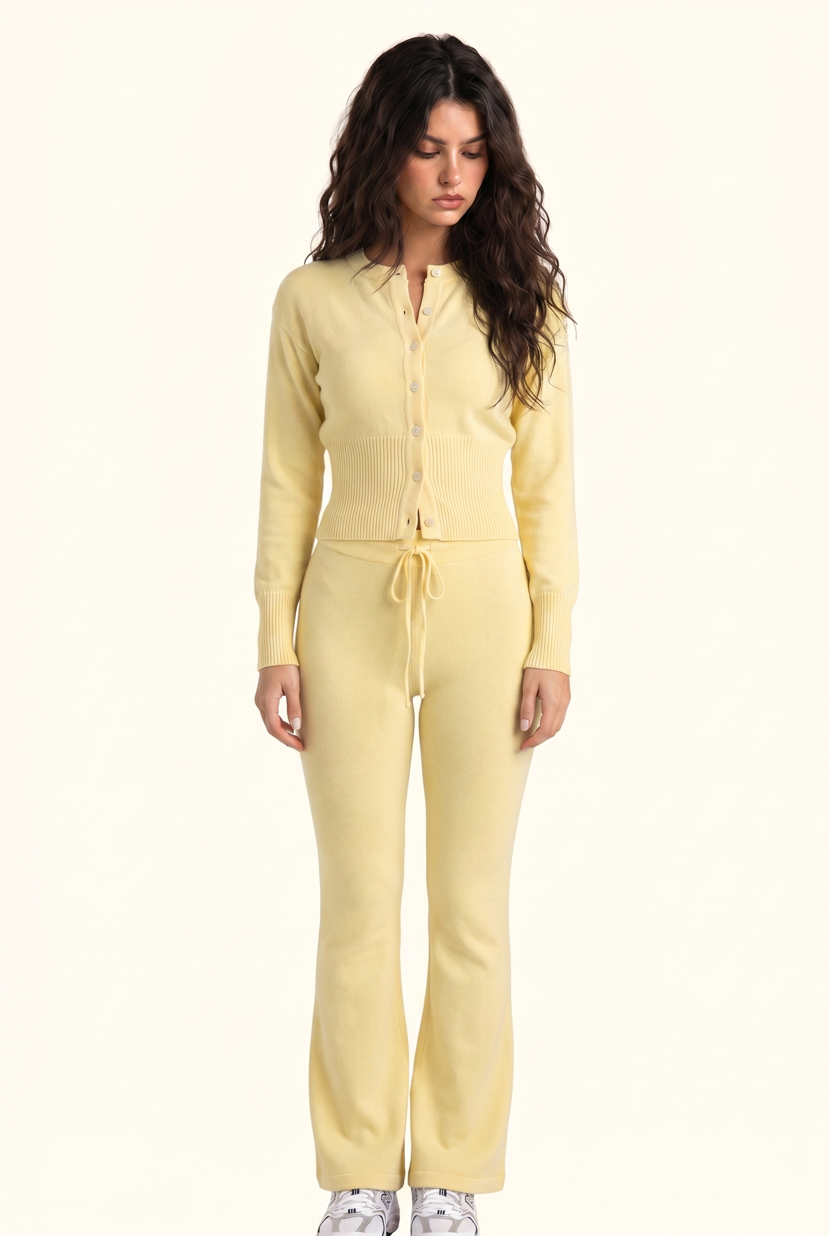 Knit Cropped Cardigan and Lounge Pants Matching Set