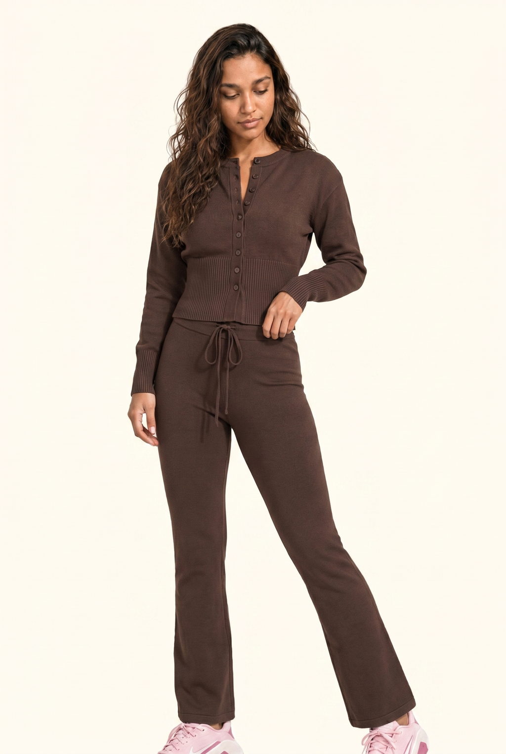 Knit Cropped Cardigan and Lounge Pants Matching Set