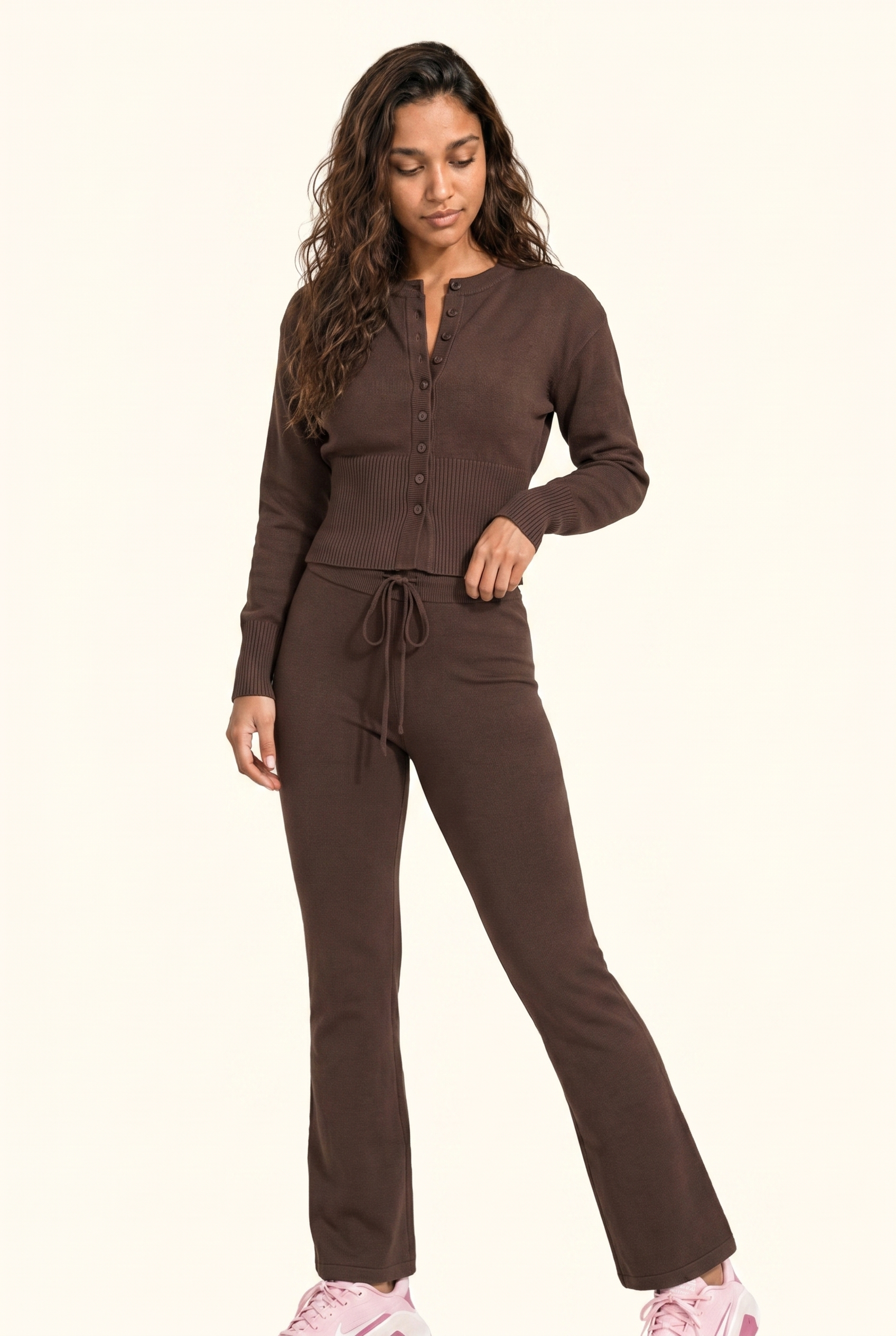 Knit Cropped Cardigan and Lounge Pants Matching Set