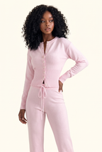 Knit Cropped Cardigan and Lounge Pants Matching Set