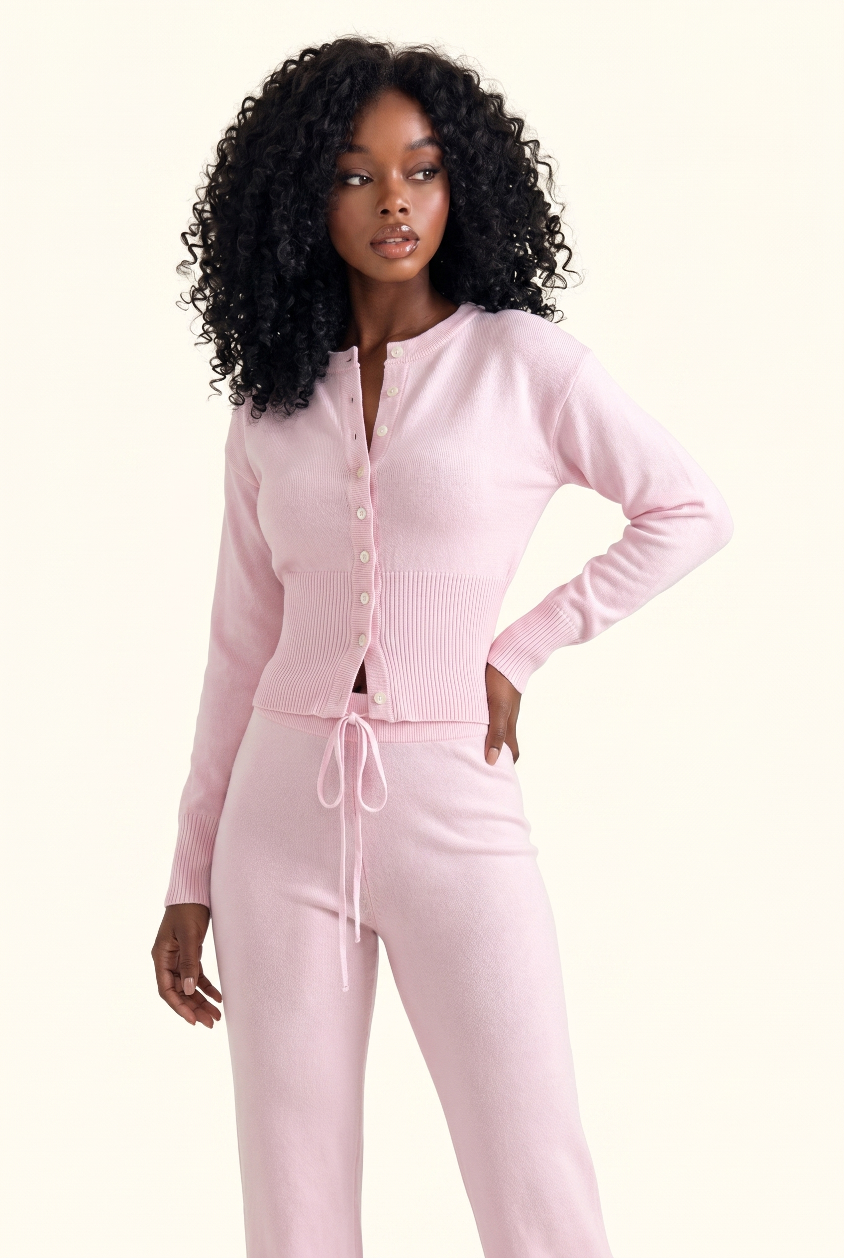 Knit Cropped Cardigan and Lounge Pants Matching Set