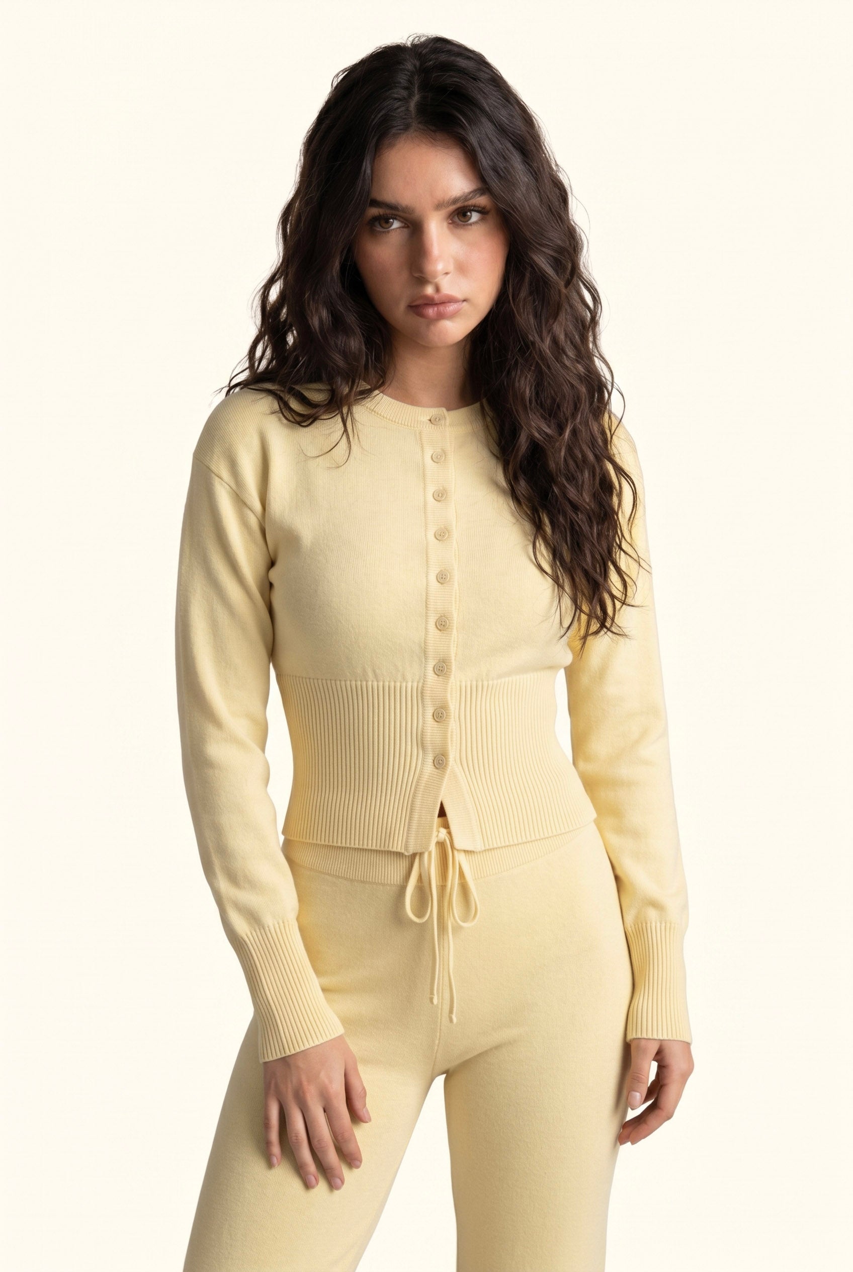 Knit Cropped Cardigan and Lounge Pants Matching Set