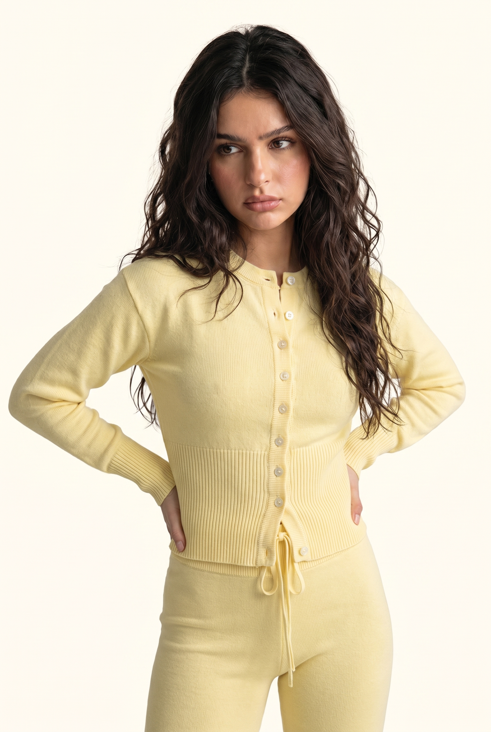 Knit Cropped Cardigan and Lounge Pants Matching Set