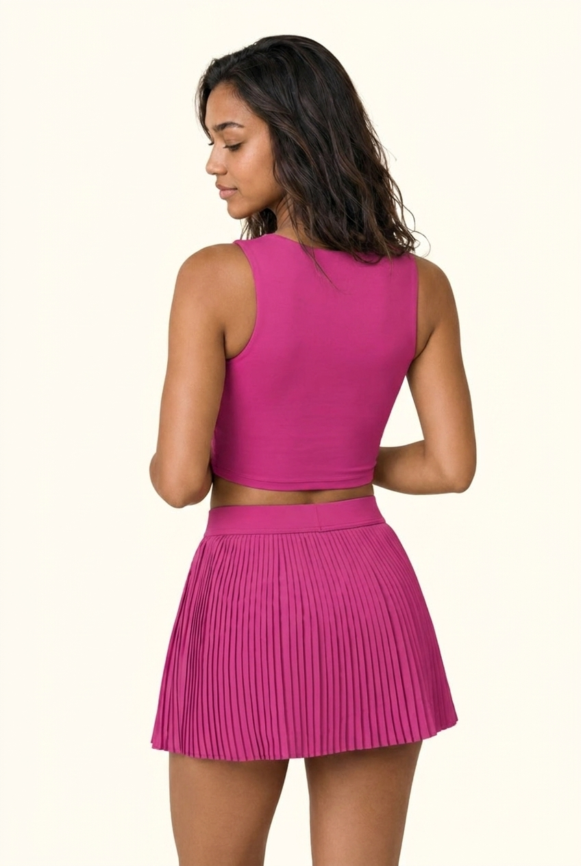 Luxe Square Neck Tennis Pleated Matching Set