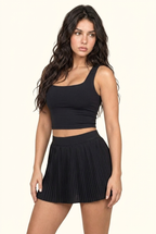Luxe Square Neck Tennis Pleated Matching Set