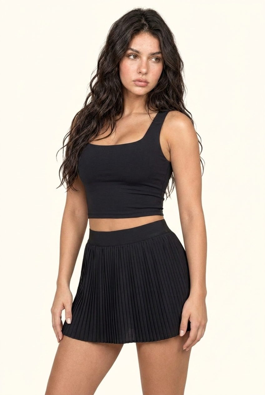 Luxe Square Neck Tennis Pleated Matching Set