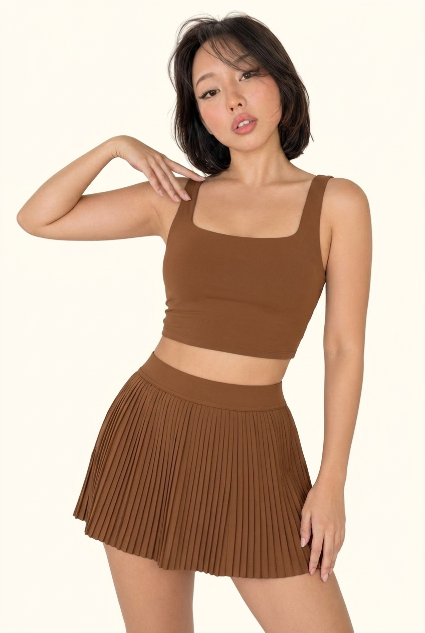 Luxe Square Neck Tennis Pleated Matching Set