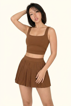 Luxe Square Neck Tennis Pleated Matching Set