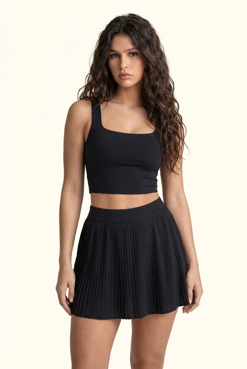 Luxe Square Neck Tennis Pleated Matching Set