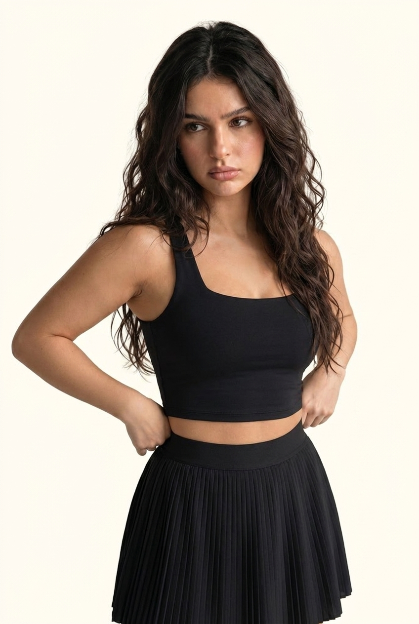Luxe Square Neck Tennis Pleated Matching Set