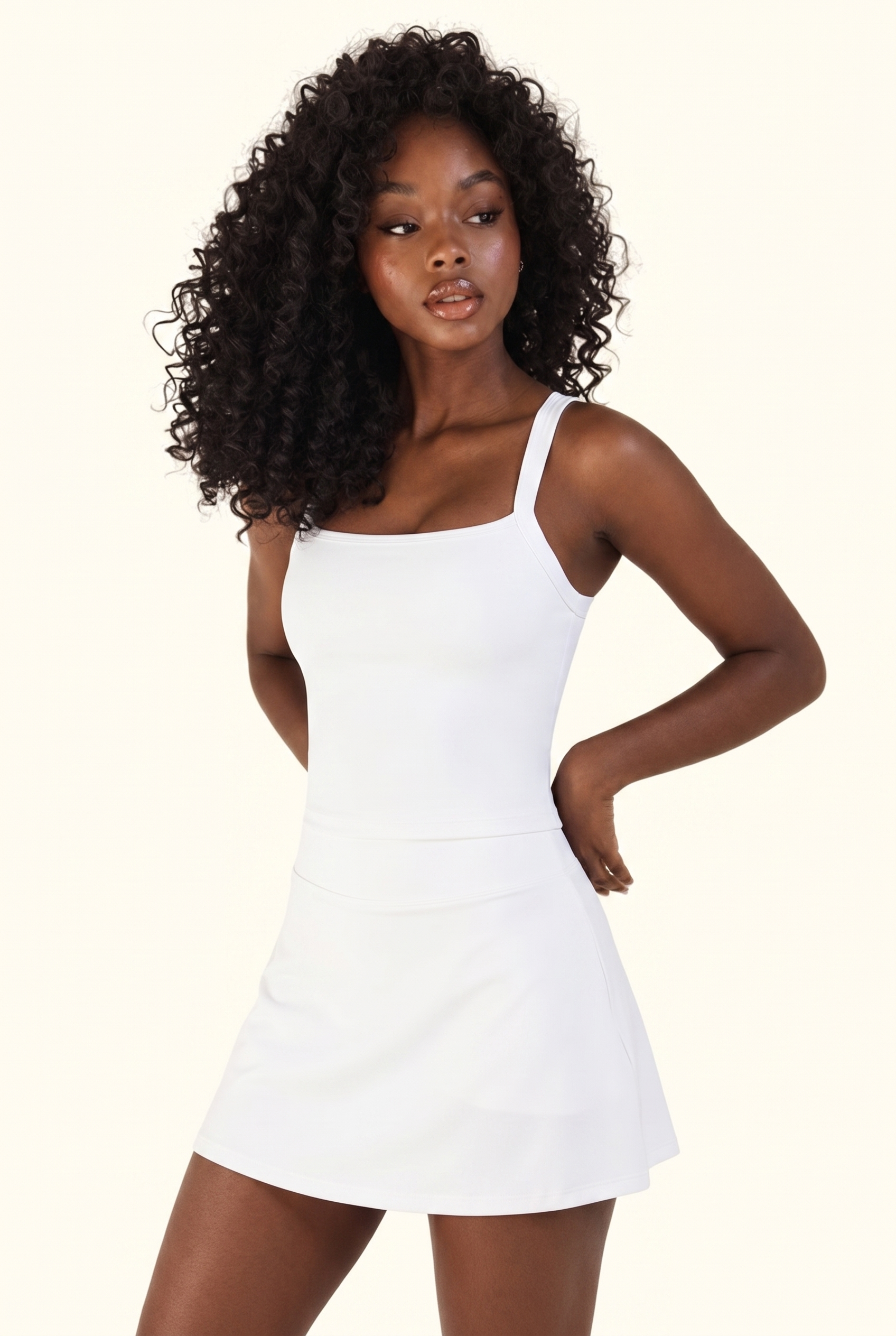 Ribbed Square Neck Studio Skirt Matching Set